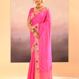 Bright Pink Dupion Silk Foil Printed Saree