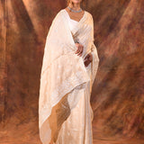Creamish White Floral Silk Blend Saree
