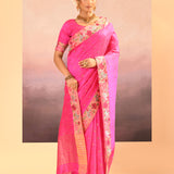 Bright Pink Dupion Silk Foil Printed Saree
