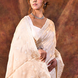 Creamish White Floral Silk Blend Saree