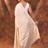 Creamish White Floral Silk Blend Saree