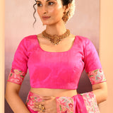 Bright Pink Dupion Silk Foil Printed Saree