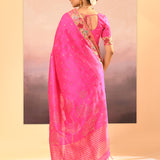 Bright Pink Dupion Silk Foil Printed Saree