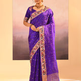 Rich Violet Dupion Silk Foil Printed Saree