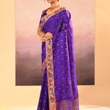 Rich Violet Dupion Silk Foil Printed Saree