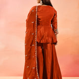 Burnt Amber Embroidered Tissue Peplum Set