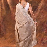 Pale Brown Floral Embroidered Silk Blend Saree