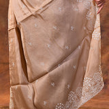 Pale Brown Floral Embroidered Silk Blend Saree