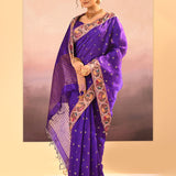 Rich Violet Dupion Silk Foil Printed Saree