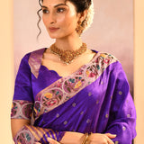 Rich Violet Dupion Silk Foil Printed Saree