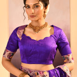 Rich Violet Dupion Silk Foil Printed Saree