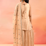 Beige Floral Embroidered Straight Cut Palazzo