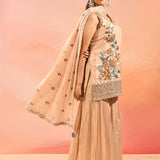Beige Floral Embroidered Straight Cut Palazzo