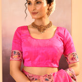Bright Pink Foil Printed Dupion Silk Saree