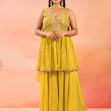 Sunlit Marigold Floral Jaal Emnrodiery Peplum Set
