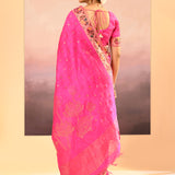 Bright Pink Foil Printed Dupion Silk Saree
