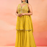 Sunlit Marigold Floral Jaal Emnrodiery Peplum Set