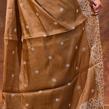 Earthy Brown Floral Embroidered Silk Blend Saree
