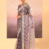 Metallic Dark Purple Tissue Embroidered Saree