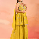 Sunlit Marigold Floral Jaal Emnrodiery Peplum Set