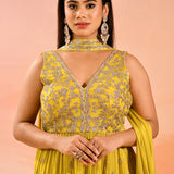 Sunlit Marigold Floral Jaal Emnrodiery Peplum Set