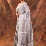 Grey Floral Embroidered Silk Blend Saree