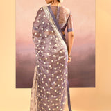 Metallic Dark Purple Tissue Embroidered Saree
