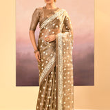 Earthy Green Tissue Embroidered Saree