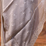 Grey Floral Embroidered Silk Blend Saree