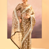 Earthy Green Tissue Embroidered Saree