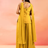 Golden Yellow Floral Embroidery Straight Cut Palazzo