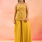 Golden Yellow Floral Embroidery Straight Cut Palazzo