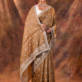 Tawny Brown Floral Embroidered Silk Blend Saree