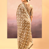 Earthy Green Tissue Embroidered Saree