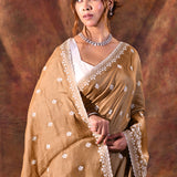 Tawny Brown Floral Embroidered Silk Blend Saree