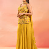 Golden Yellow Floral Embroidery Straight Cut Palazzo