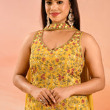 Golden Yellow Floral Embroidery Straight Cut Palazzo
