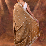 Tawny Brown Floral Embroidered Silk Blend Saree