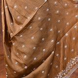 Tawny Brown Floral Embroidered Silk Blend Saree