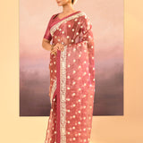 Rosewood Pink Tissue Embroidered Saree
