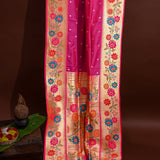 Magenta Paithani Silk Saree With Multicolour Lotus & Floral Weave Pallu