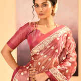 Rosewood Pink Tissue Embroidered Saree