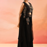 Midnight Black Geometric Embroidery Long Jacket