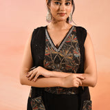 Midnight Black Geometric Embroidery Long Jacket