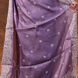 Dark Lavender Floral Embroidered Silk Blend Saree