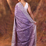 Dark Lavender Floral Embroidered Silk Blend Saree