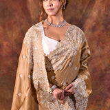 Dark Beige Floral Silk Blend Saree