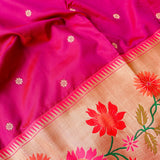 Magenta Paithani Silk Saree With Multicolour Lotus & Floral Weave Pallu