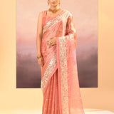 Soft Peach Tissue Embroidered Saree
