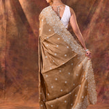 Dark Beige Floral Silk Blend Saree